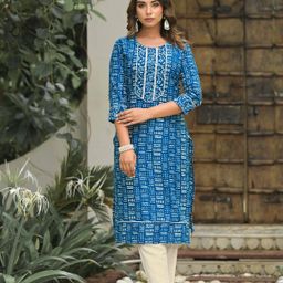 Label Khoj Printed Thread Work Pure Cotton Kurta with Trouser-image-11