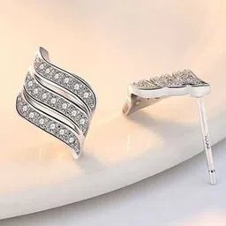 Bling Queen Stainless Steel Silver-Plated Cubic Zirconia Studded Contemporary Studs-image-43