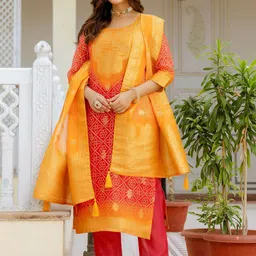 Brand Hill Women Bandhani Printed Kurta with Trousers & Dupatta-picture-36