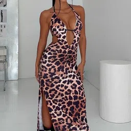 StyleCast Women Animal Print Halter Neck Bodycon Midi Dress-image-38