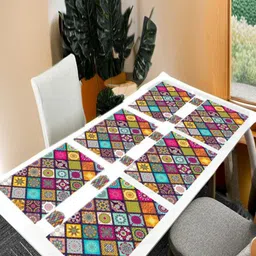 REVEXO 6Pc Blue & Yellow Printed Rectangle Costers & Table Placemats-15