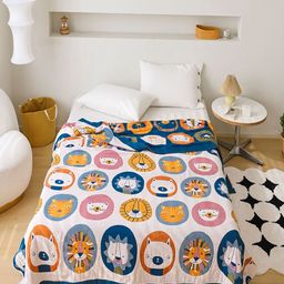 JC HOME White & Blue Cartoon Characters AC Room 350 GSM Single Bed Quilt-image-71