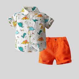 LULU & SKY Boys Printed Shirt Collar Pure Cotton Shirt with Shorts-image-80