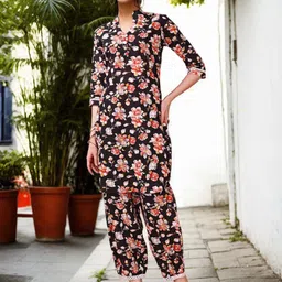 Anouk Floral Printed Mandarin Collar Pure Cotton Tunic And Trouser-2