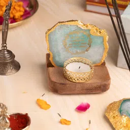 HOMEARTE 2-Pcs Green & Yellow Pooja Home Gift Set-23