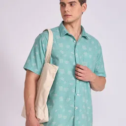 Espanshe Men Lucius Abstract Printed Spread Collar Cotton Casual Shirt-image-87