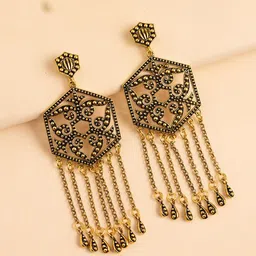 Voylla Gold-Plated Quirky Fringes Dramatic Statement Dangler Drop Earrings-37