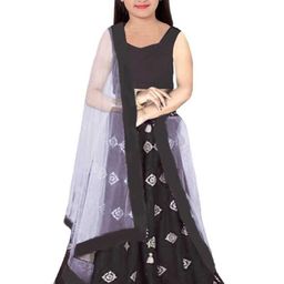 F Plus Fashion Girls Black Silk Semi-Stitched Lehenga & Unstitched Blouse-image-78