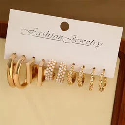 PolluxCraft Set of 5 Pearls Beaded Circular Hoop Earrings-49
