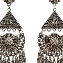 FindHerFavorite Silver-Plated Artificial Beaded Oxidised Contemporary Drop Earrings-13