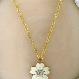 BDIVA Gold-Plated Sunlit Bloom Enamel Pendant With Chain-image-2