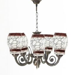 Somil Antique 5-Light Chandelier with Glass Shades, Brown, White and Black Lighting Effect, Metal Fitting. LED Compatible. Dia: 42 X 42 X 100 Cm.-image-32