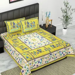 UNIBLISS White & Green Floral Printed Cotton 144 TC Queen Bedsheet Set- 2.15 m x 2.35 m-image-27