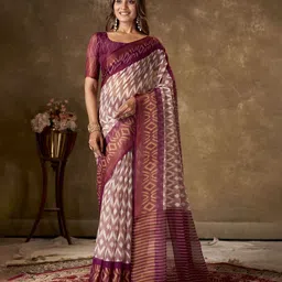 KAYOMMI Ethnic Motifs Zari Pure Cotton Ikat Saree-56