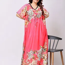 CHUI MUI Women Floral Printed Satin Maxi kaftan Nightdress-image-61