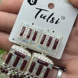 tulsi imitation Artificial Stones Studded and Beaded Dome Shaped Jhumkas-37