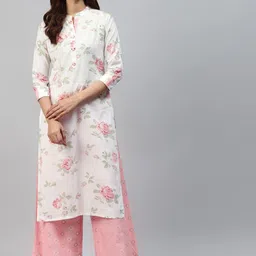 OH MI DIOS Floral Printed Mandarin Collar Cotton Straight Kurta With Palazzo-image-52