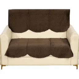 Fashion Throw Coffee Brown 2 Pieces Checked 3-Seater Velvet Sofa Covers-11