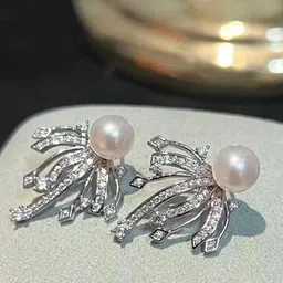 DIVASTRI Korean Silver-Plated Artificial Stones Studded & Pearls Beaded Contemporary studs-1