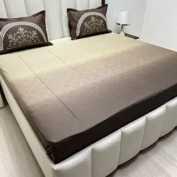 Pure Decor Brown & Cream Geometric Printed 350 TC Cotton King Bedsheet Set 2.74 m x 2.74 m-8