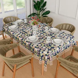 Myntra Elegant Homes Blue Geometric Printed Waterproof Plastic 6-Seater Table Cover-34