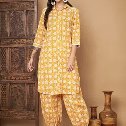 JAPER KURTI Women Floral Printed Regular Beads and Stones Pure Cotton Kurta with Salwar-picture-53