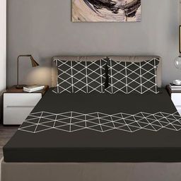 Bodycomfy Charcoal & White King Fitted Cotton 400 TC King Bedsheet Set 1.98 m x 1.82 m-image-71