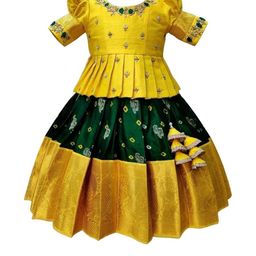 White Button Girls Embroidered Ready to Wear Lehenga & Blouse Woven Design-image-84