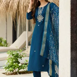 URMIR FASHION Women Ethnic Motifs Embroidered Regular Thread Work Kurta with Trousers & With Dupatta-picture-17