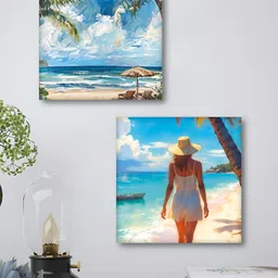 Aura Blue & White 2 Pieces Beach Printed Canvas Wall Arts-image-22