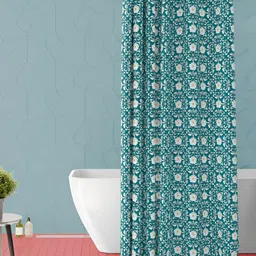 ArtzFolio Teal & White Floral Printed Waterproof Shower Curtain-image-86