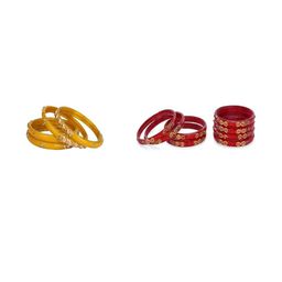 SOMIL Set of 12 Yellow Alloy Artificial Stones & Beads Bangles-image-92