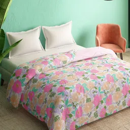 Portico Pink & Green Floral Heavy Winter 300 GSM Double Bed Comforter-image-52