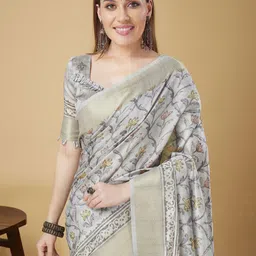 DOI MOI Floral Print Woven Design Zari Banarasi Saree image 2