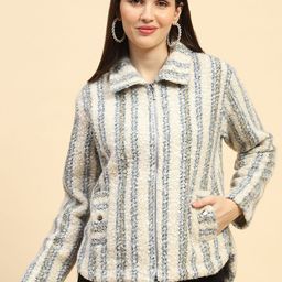 Global Republic Women Geometric Striped Lightweight Outdoor Tailored Jacket-16