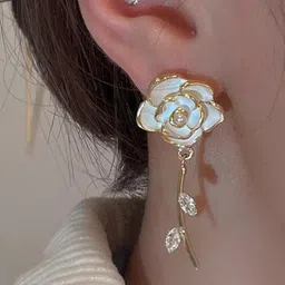 AKISON JEWELS Gold-Plated Floral Drop Earrings-image-16