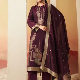 Stylee LIFESTYLE Embellished Pure Silk Unstitched Dress Material-image-15
