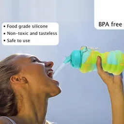 Kuber Industries Green Pack of 2 Collapsible Water Bottles With Flip Cap-600 ml Each image 2