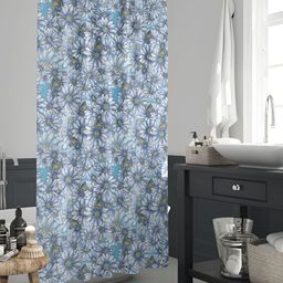 ArtzFolio White & Blue Floral Printed Waterproof Shower Curtain-image-85