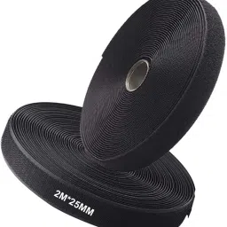 Hook & Loop Tape Roll Strips with non adhesive| (2M*25mm Hook & Loop Tape, Black Color) Sew-on Velcro-image-67