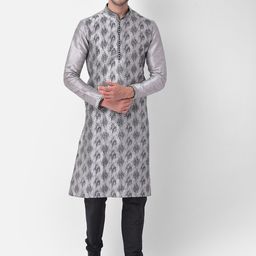 DEYANN Men Silver-Toned Printed Regular Dupion Silk Kurta with Churidar-picture-34