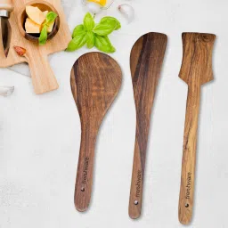 (Set of 3, Brown) Pure Sheesham Wood Spoons and Spatula for Non Stick Cookware Kitchen Tool Set-image-30