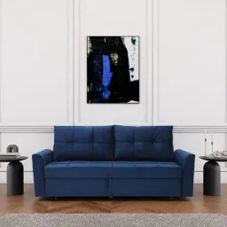casacraft from pepperfry Ines Velvet Pull Out Sofa Cum Bed In Royal Blue Colour With Storage-picture-1