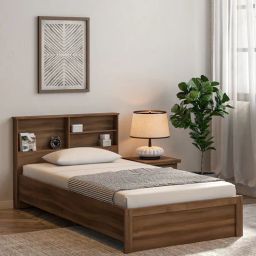 mintwud from pepperfry Souma Single Bed In Walnut Bronze Finish With Headboard-picture-7