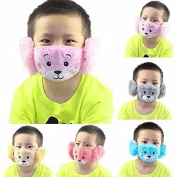 Kids Girl's and Boys' Warm Winter Face Mask with Plush Ear Muffs Covers, (3 Years to 10 Years) for Autumn Winter (Set of 5 piece) Ear Muff-image-14