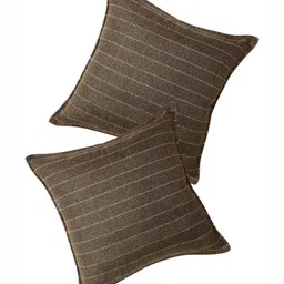 THE CONVERSION Coffee Brown Set of 2 Striped Square Cushion Covers-picture-9