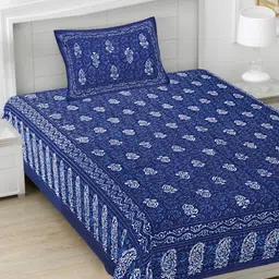 FrionKandy Living Blue Printed Cotton 180 TC Single Bedsheet Set 2.28 m x 1.52 m-image-88