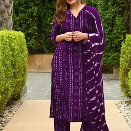 Anni Designer Bandhani Printed Regular Straight Kurta with Palazzos & Dupatta image 1