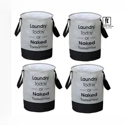 Fashion Throw 4 Pcs Grey & Black Printed Foldable Laundry Bags-11