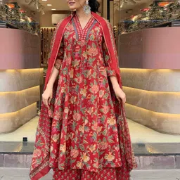GoSriKi Cia Floral Printed V-Neck Panelled Anarkali Kurta With Palazzos & Dupatta-picture-17